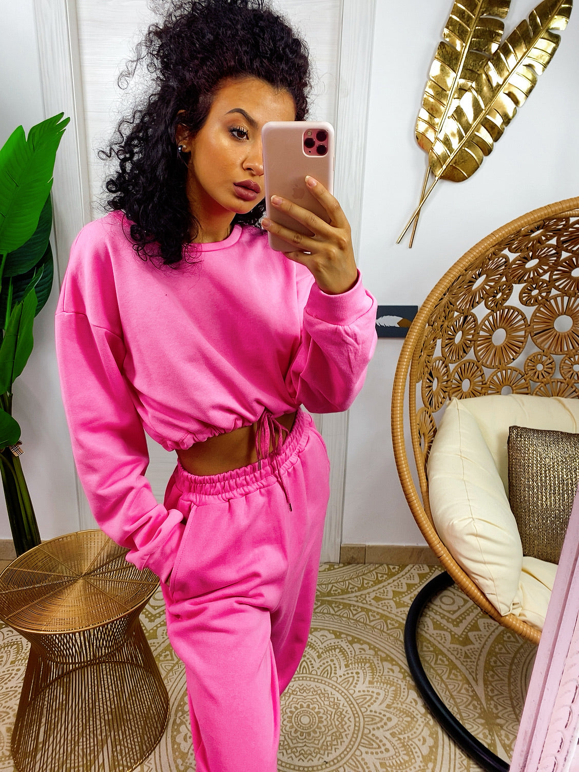 Tuta due pezzi rosa barbie maglia con elastico