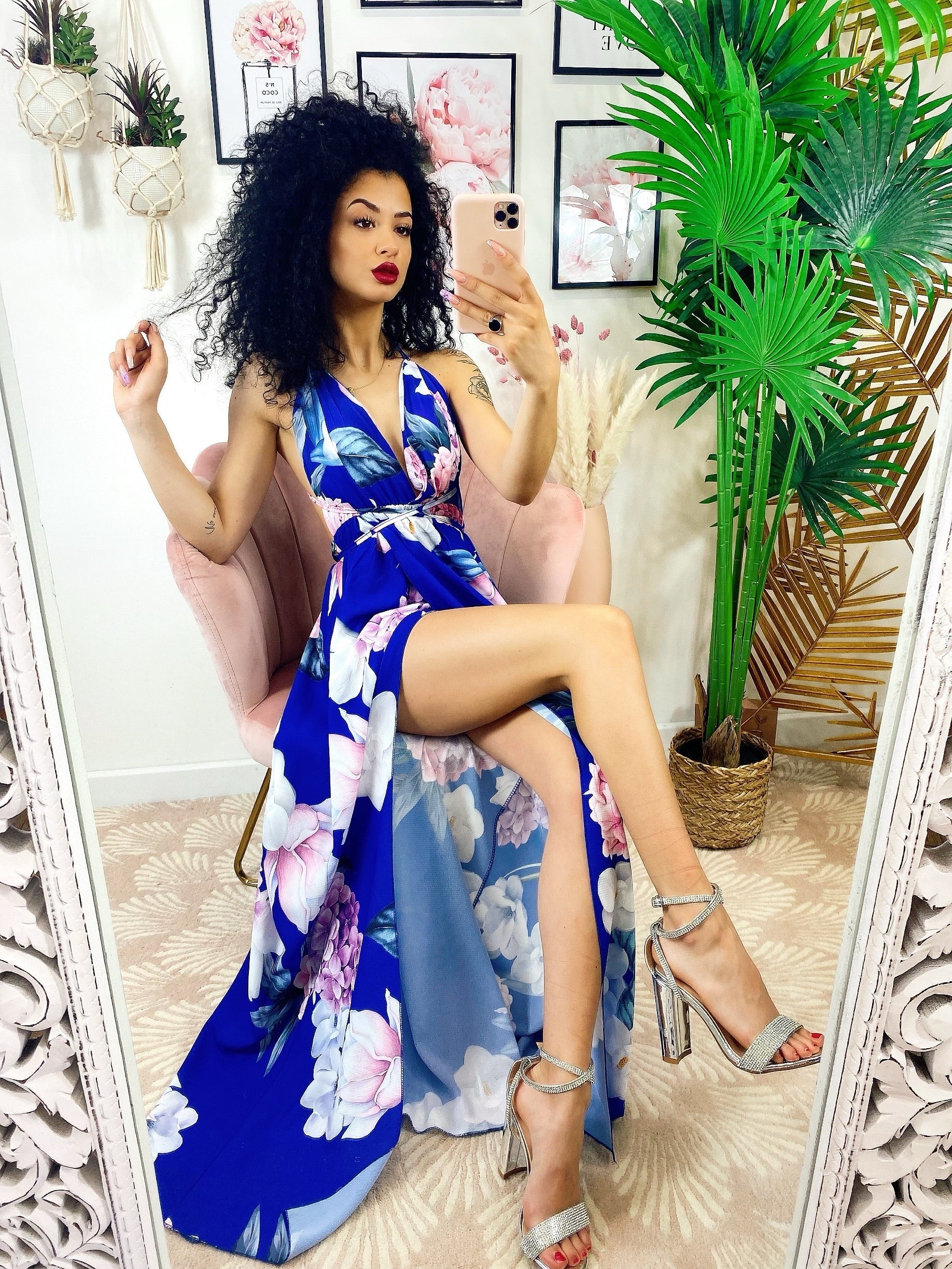 Abito Afrodite con fiori Blu elettrico