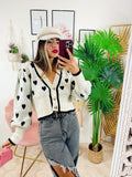 Cardigan a Cuori panna con bottoni