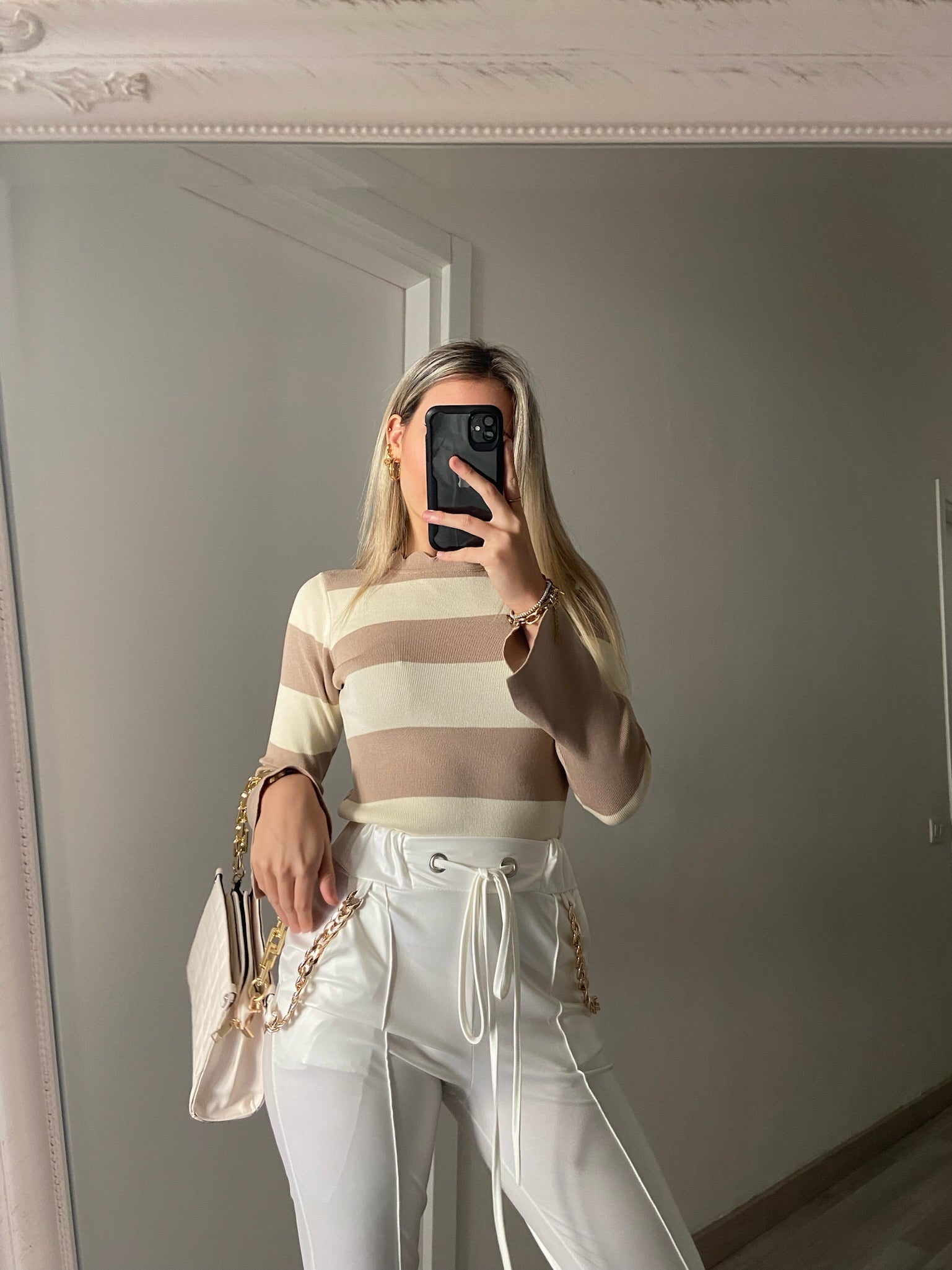 Leggins in eco-pelle con catene bianco