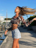 Maglia crop sfumature nude