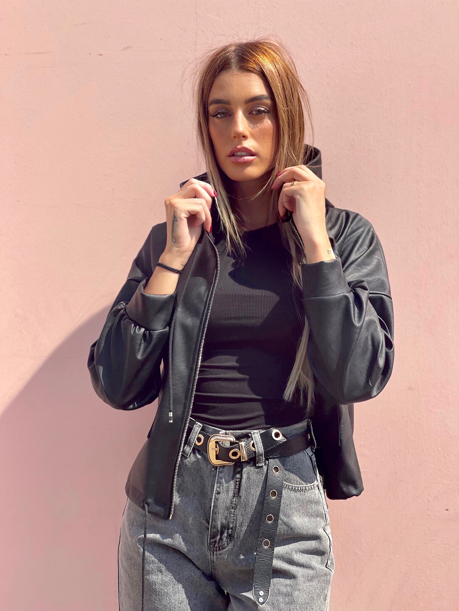Giubbino in eco pelle nero