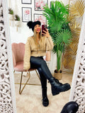 Maglione top quality camel con gioiello in strass