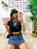 T-Shirt Crop con aquila nera