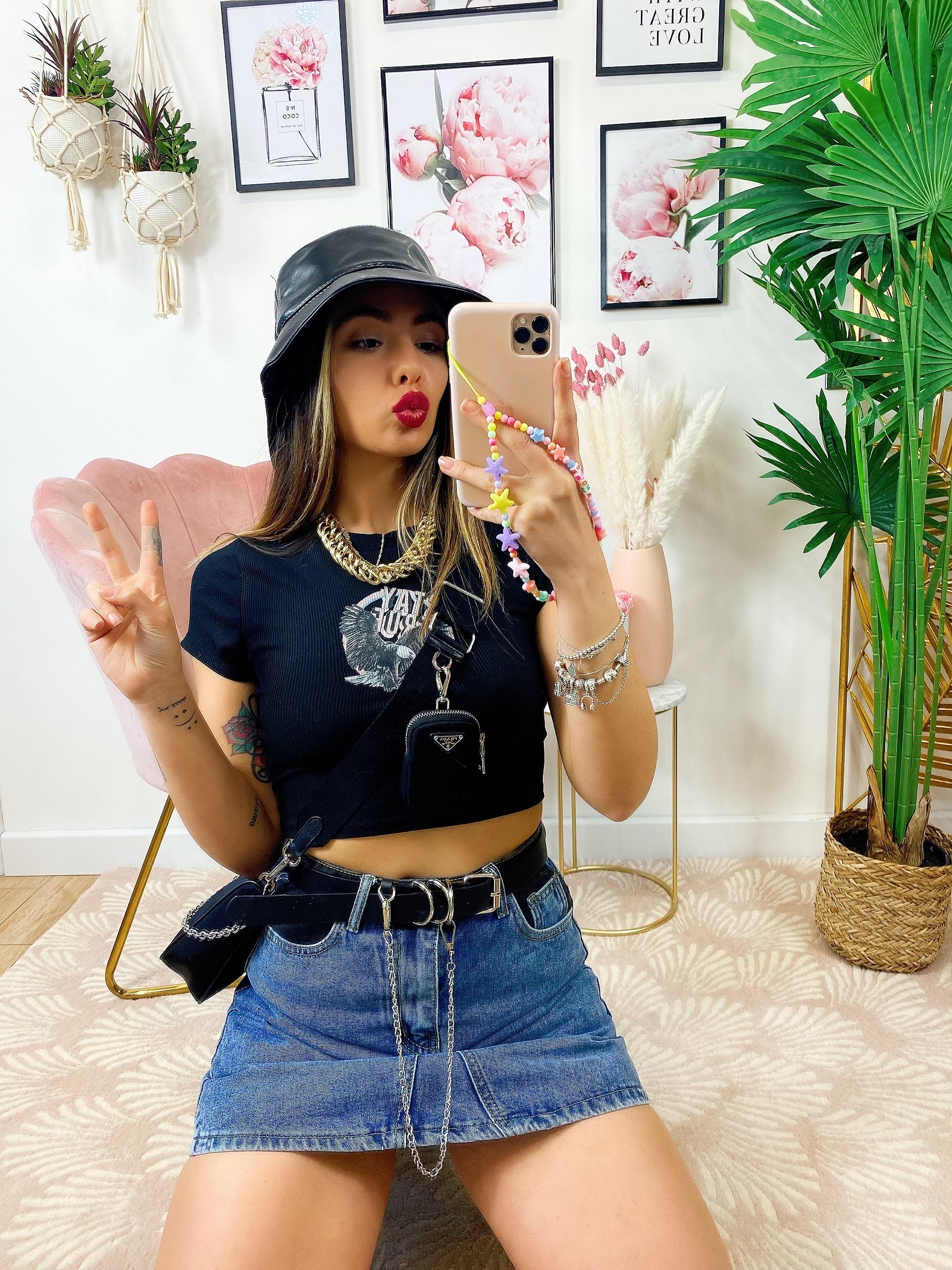 T-Shirt Crop con aquila nera