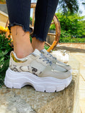 Sneakers Beige  con dettaglio pitonato