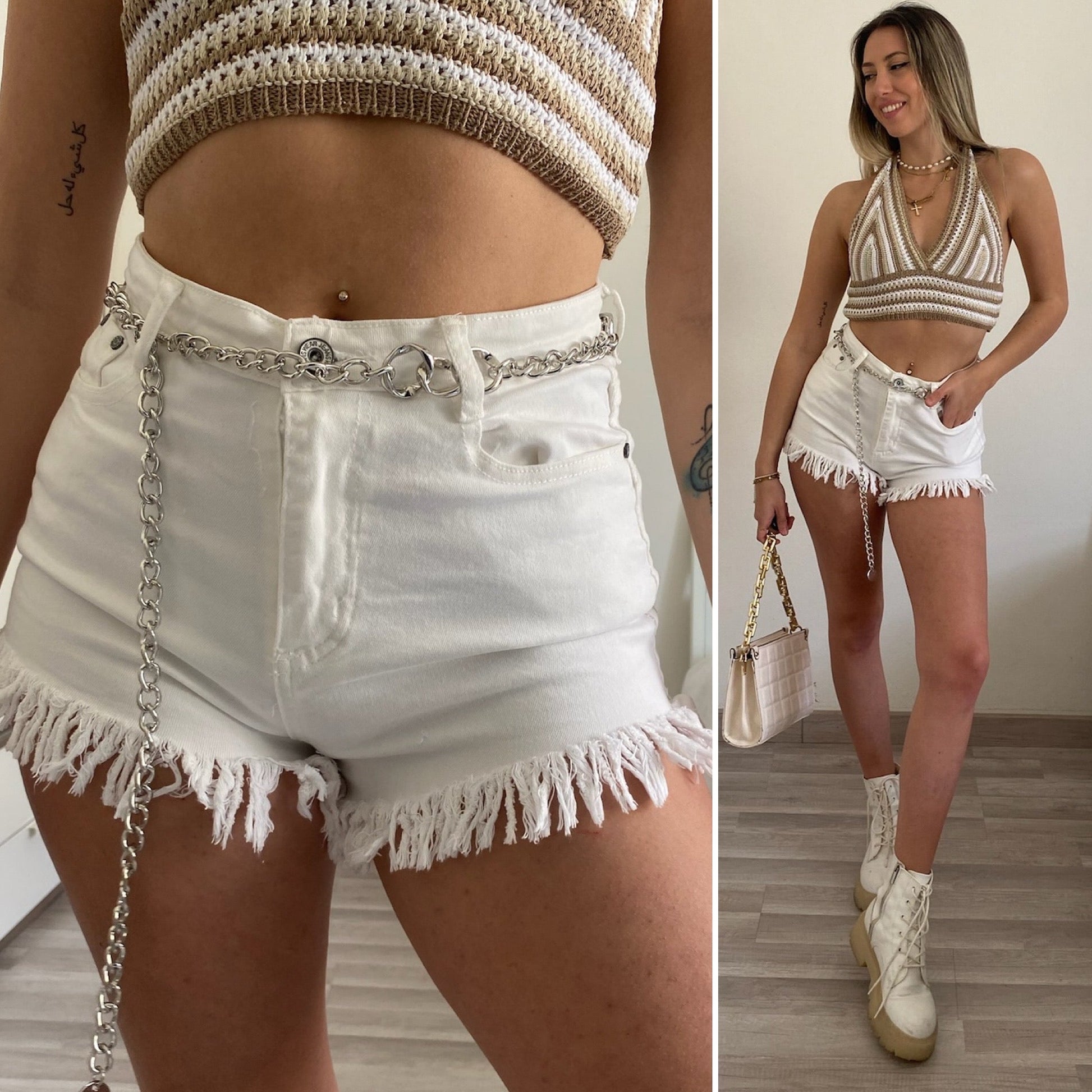 Short bianco con frange