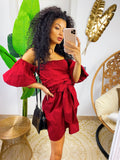Abito con scollo a barchetta bordeaux