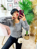 Maglione con scollo a u con perle grigio
