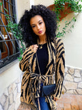 Cardigan Camel/Black con frange e cinta