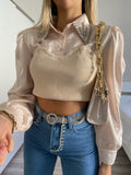 Maglia con camicia e strass cipria