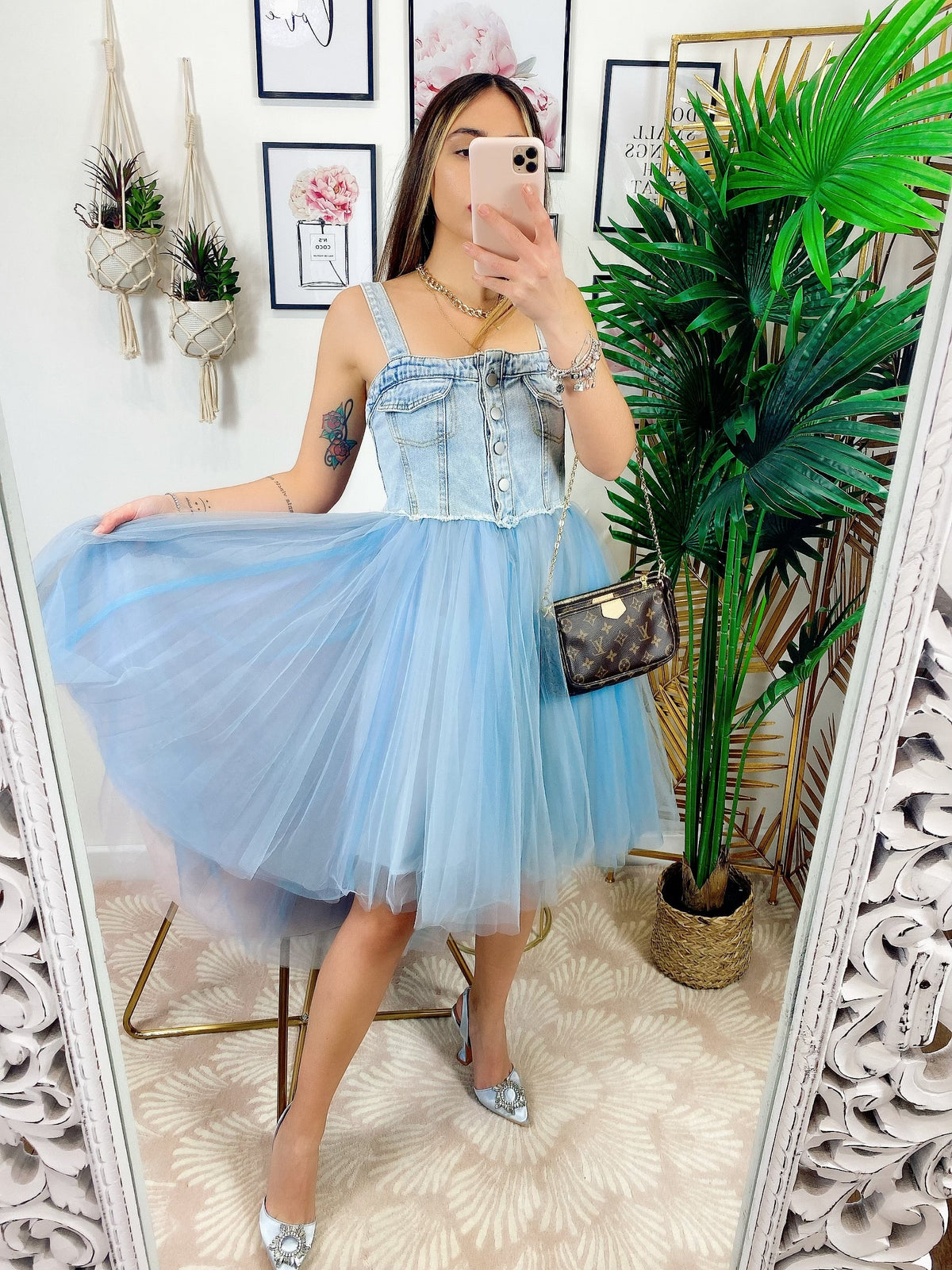 Abito in Tulle con dettagli in  jeans