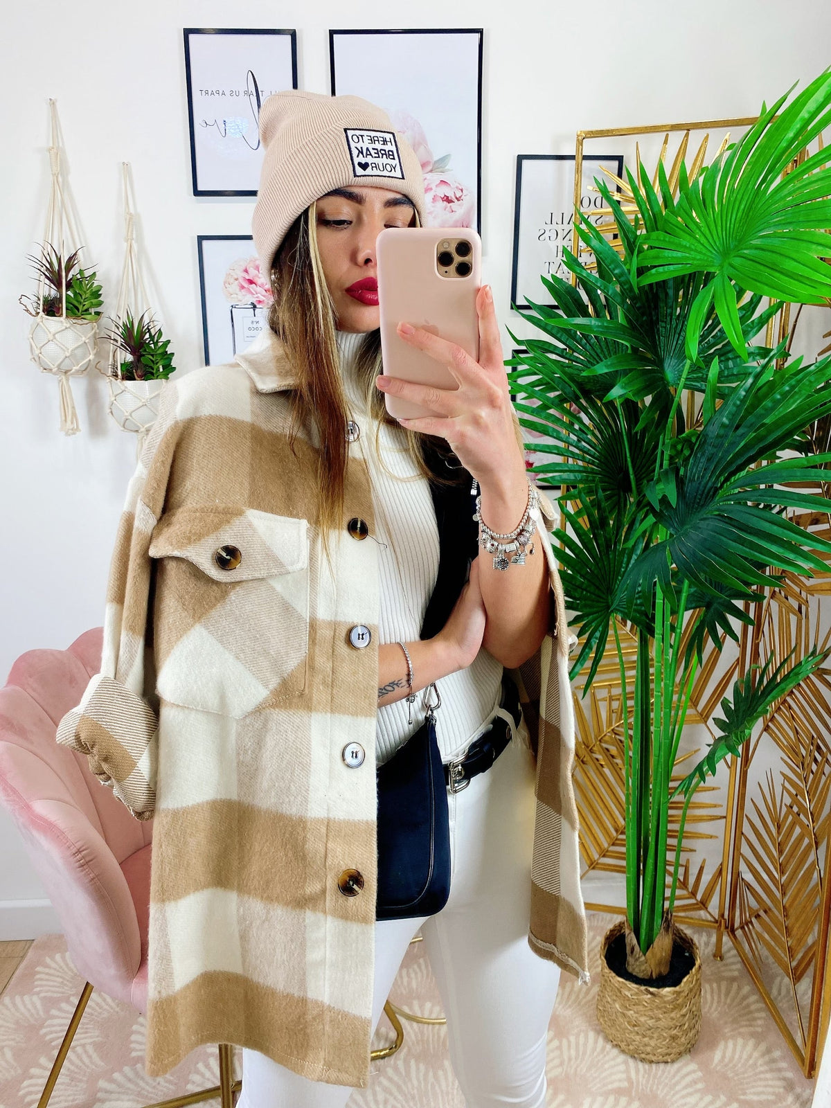 Giacca a quadri Beige con tasche