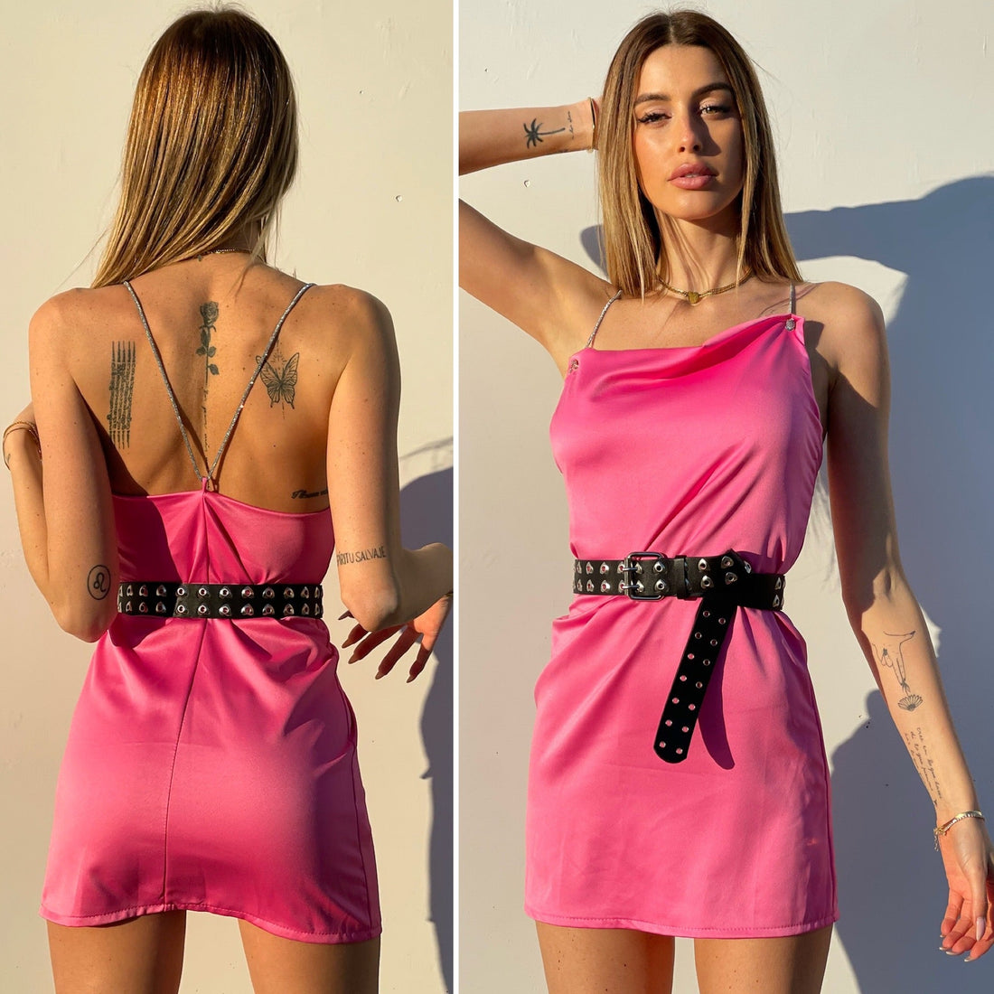 Abito in raso rosa barbie con dettaglio luce