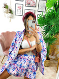 Completo Giacca e Short fiori celesti