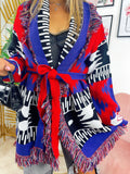 Cardigan con frange rosso blu
