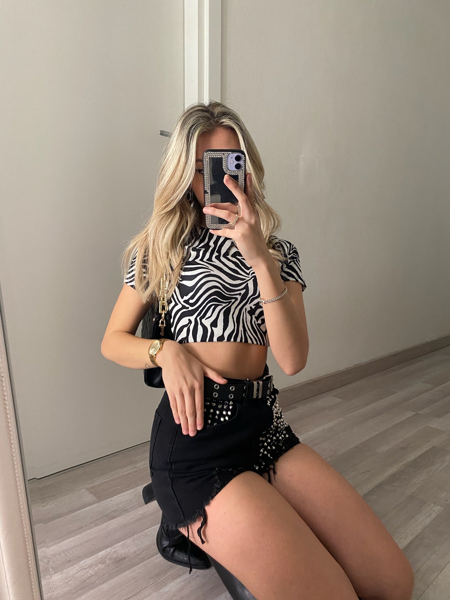 Crop top zebrato manica corta