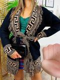 Cardigan con frange Nero Camel