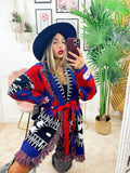 Cardigan con frange rosso blu
