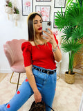Top con spalline bombate Rosso