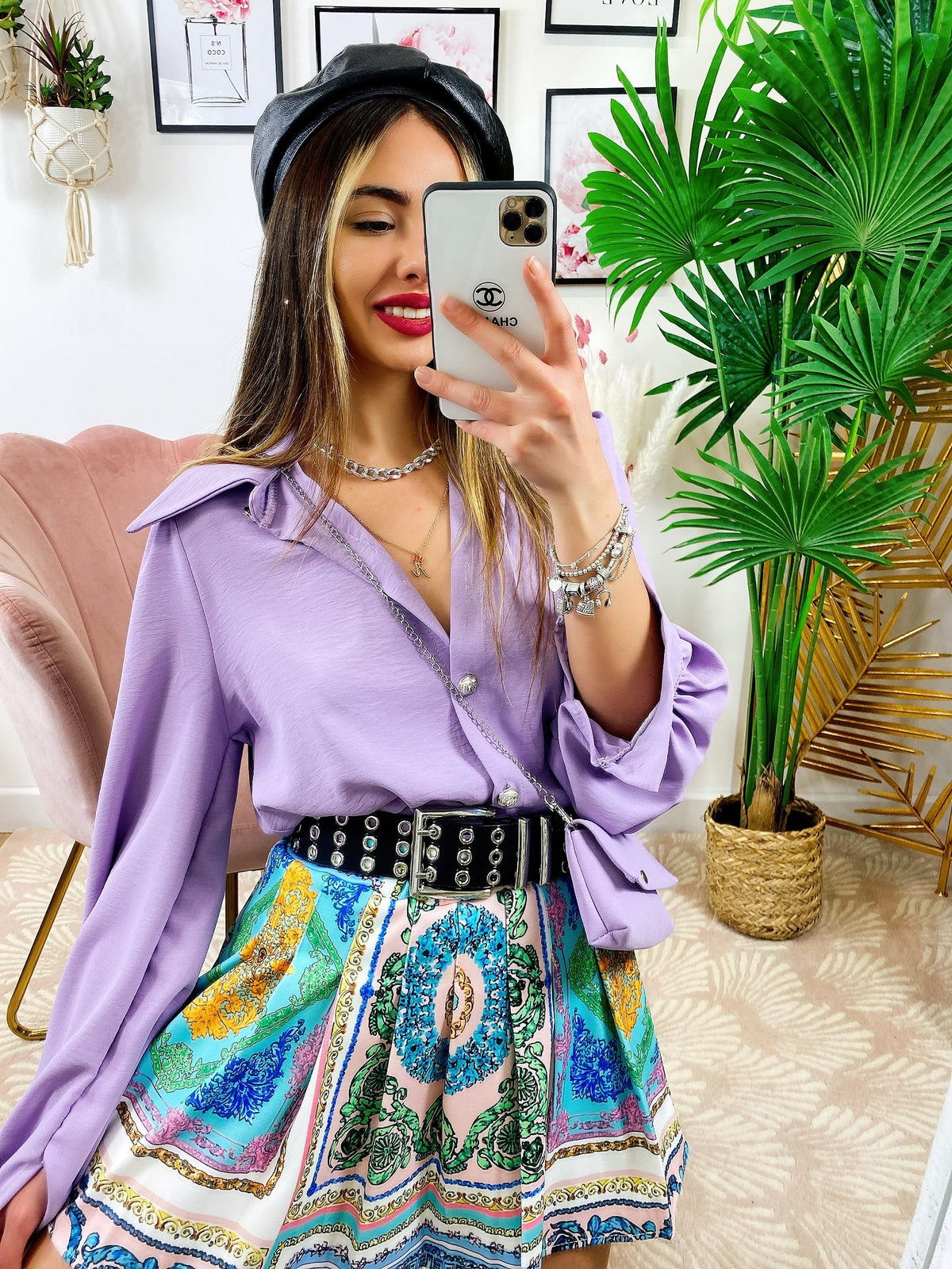 Camicia con borsetta lilla