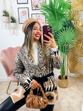 Cardigan maculato con frange e cinta