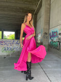 Abito in raso con maxi spacco peonia
