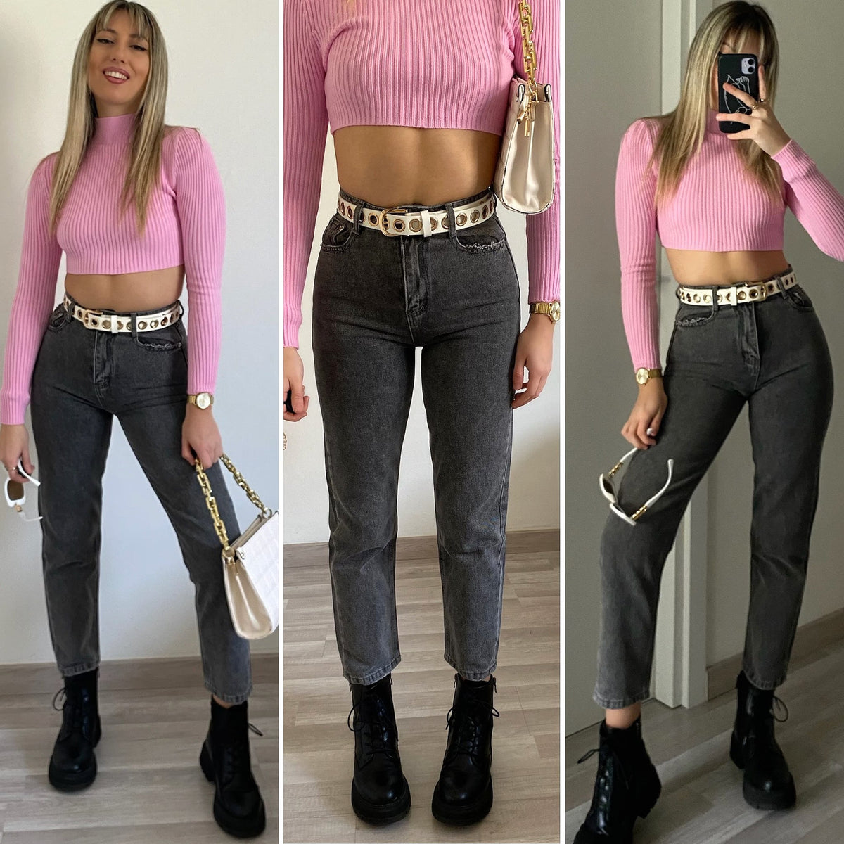 Jeans wide leg grigio
