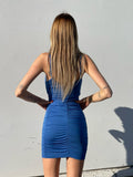 Abito aderente arricciato blu