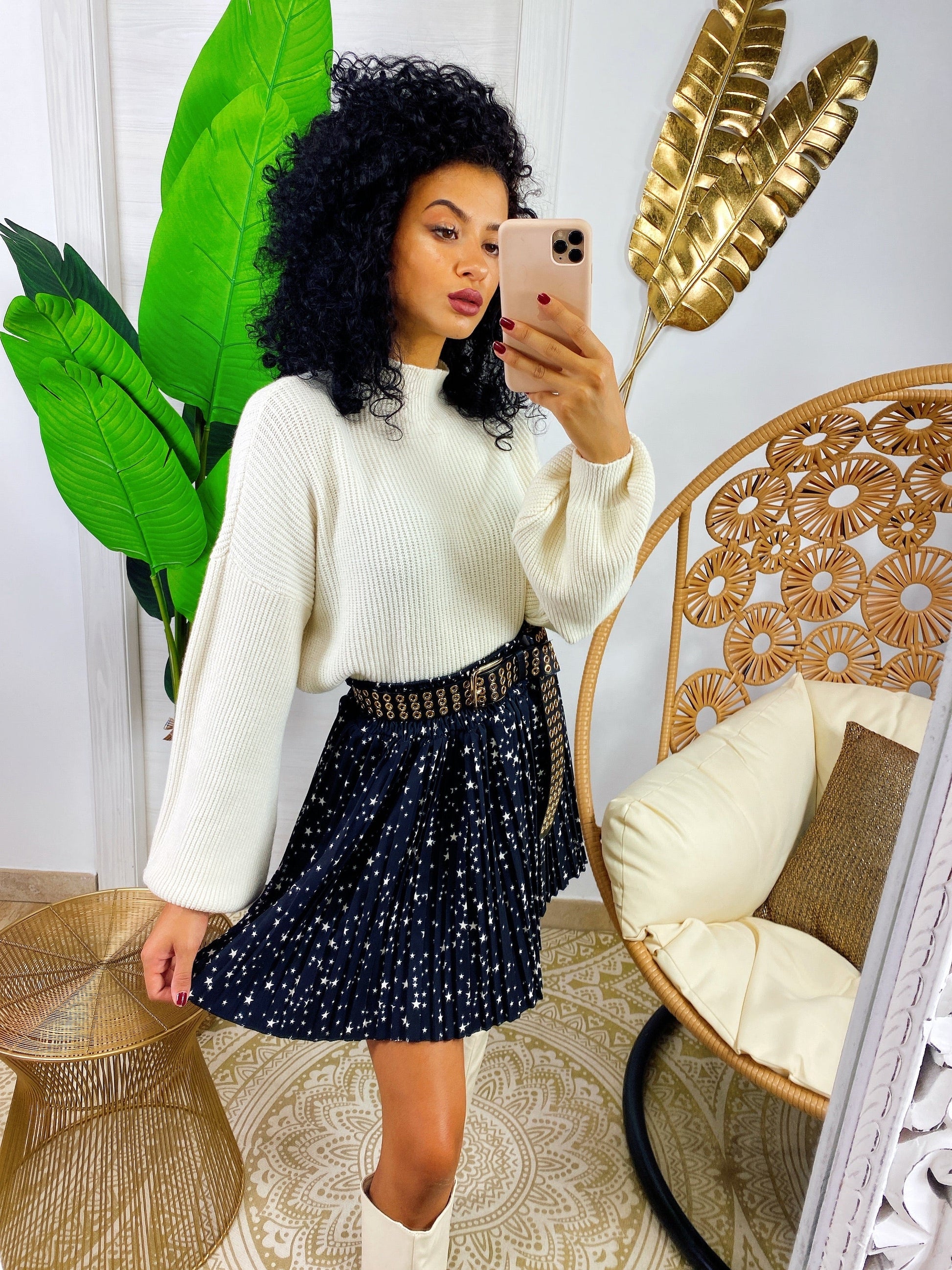 Maglione a collo alto manica ampia beige