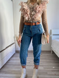 Jeans boyfriend con cintura compresa brown