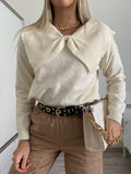Maglione top quality collo a Camicetta e fiocco panna