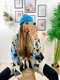 Cardigan frange e cinta con cavallo celeste