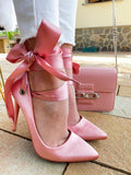 Décolleté Rosa con lacci in raso