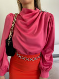 Blusa rosa barbie con bottoni gioiello