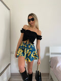 Top crop arricciato con manichina nero