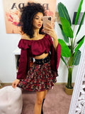 Top in raso manica lunga bordeaux