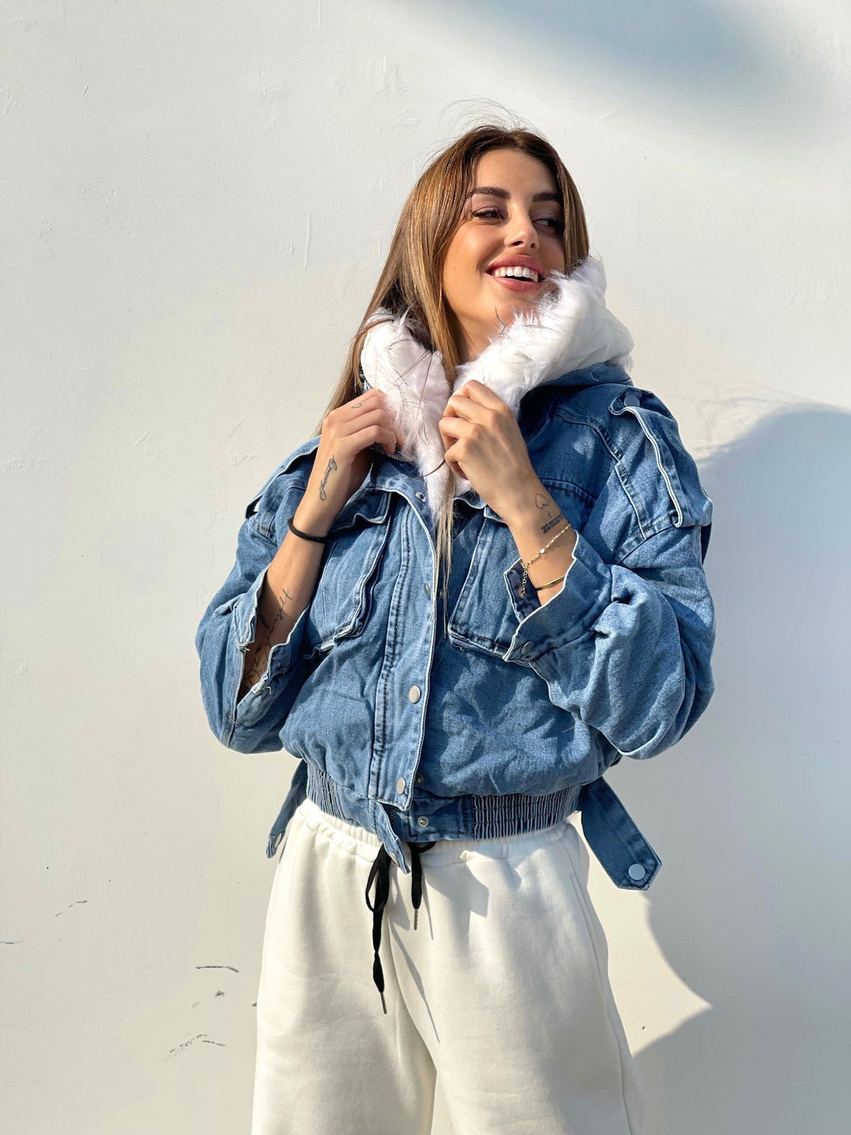 Giubbotto jeans con eco-pelo
