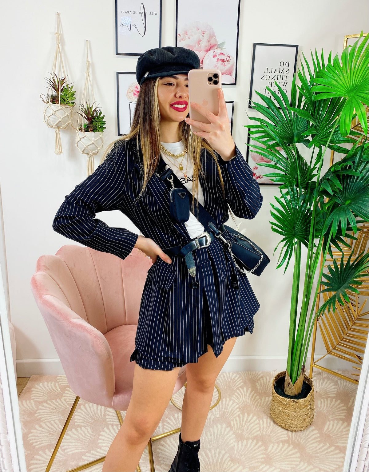Completo Short e giacca a righe Nero