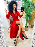 Abito a sirena con spacco rosso