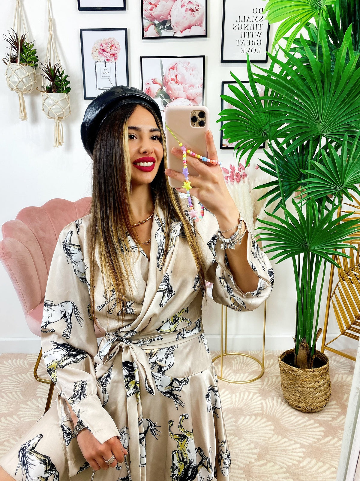 Abito a Kimono stampa cavallo beige