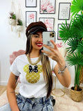 T-shirt con stampa glitter oro
