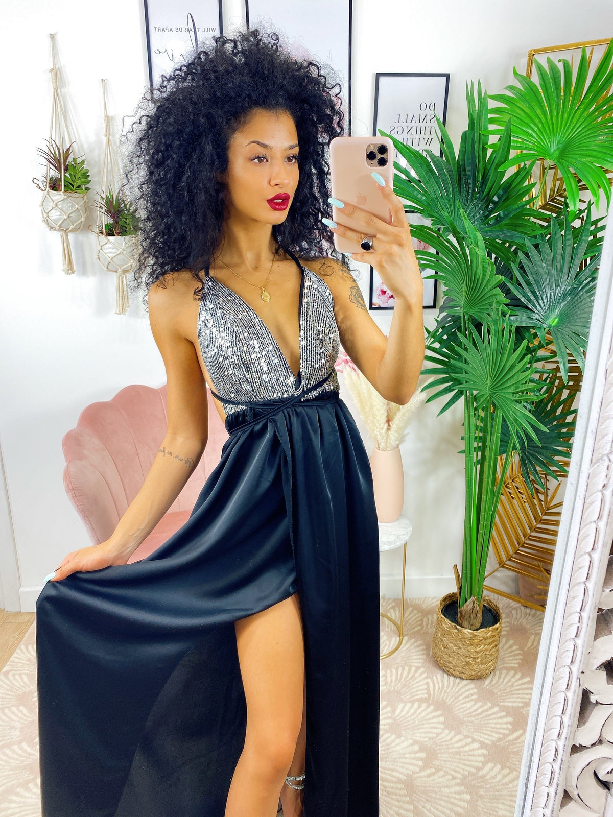 Dress Afrodite con paillettes nero e argento