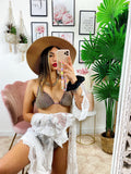 Bikini con arricciature lilla glitter