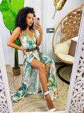 Abito in raso floreale con maxi spacco bianco