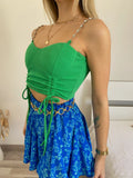 Top verde con spalline in strass