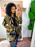 Cardigan Camel/Black con frange e cinta