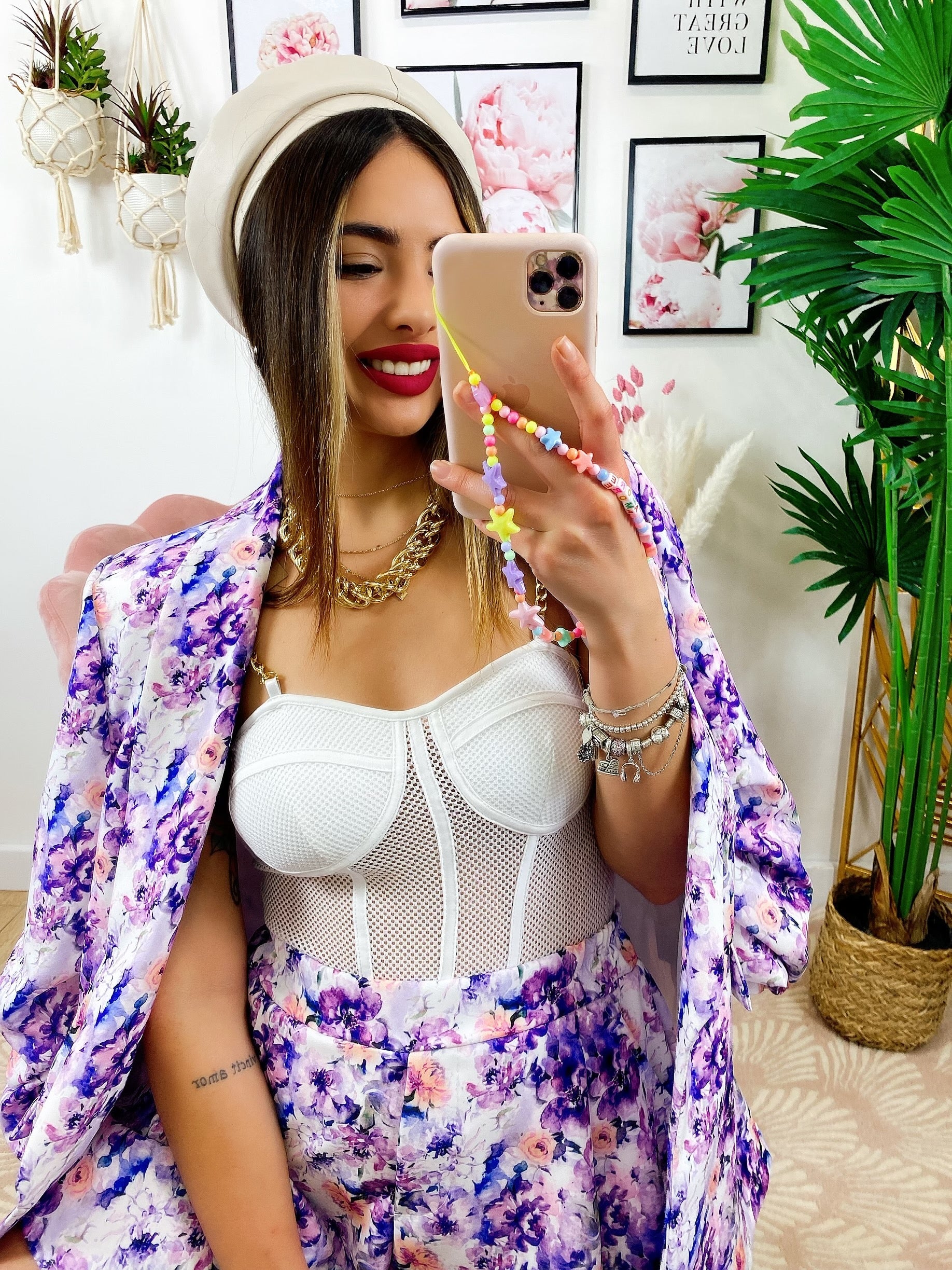 Completo Giacca e Short fiori lilla