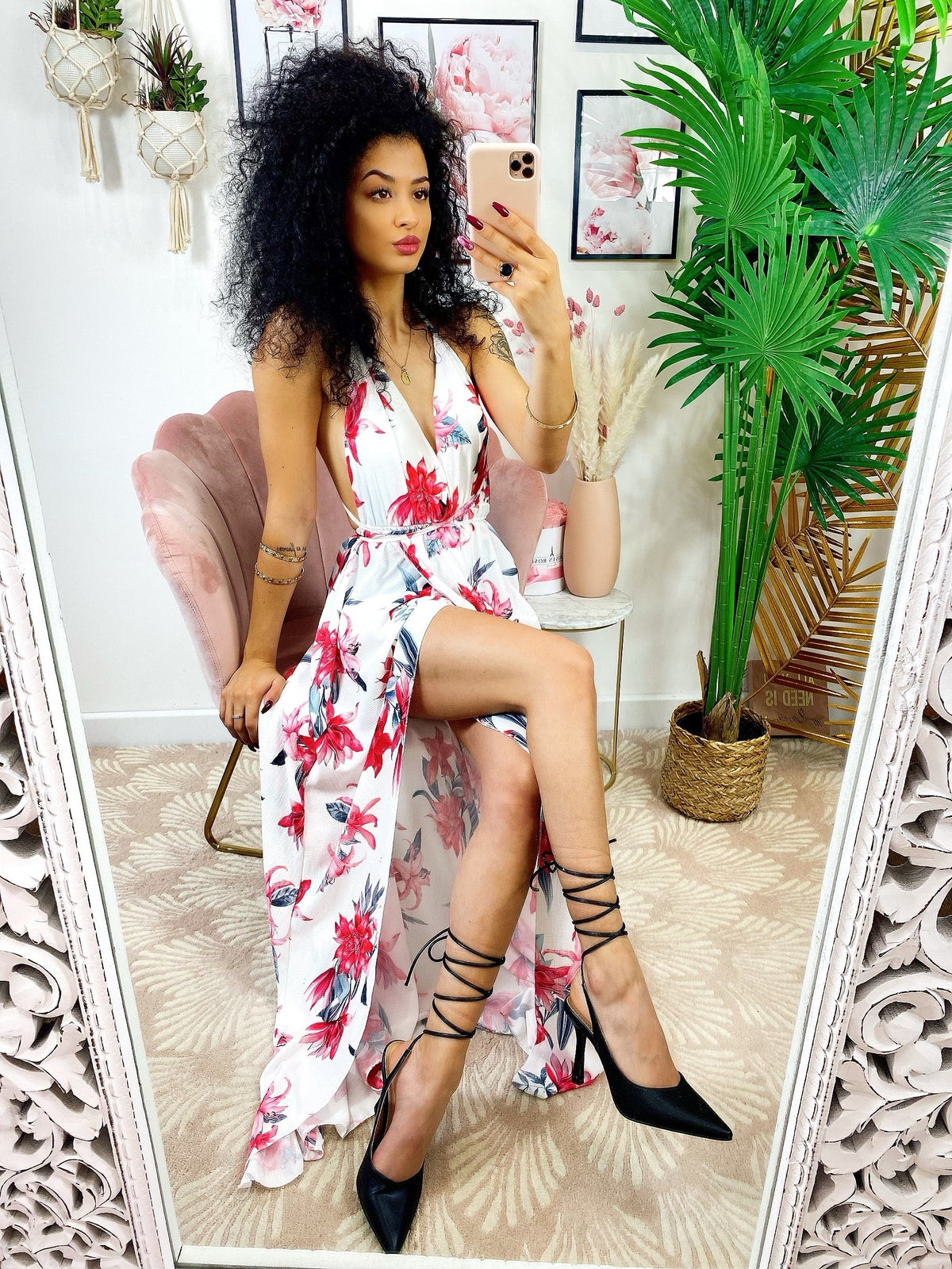 Abito Afrodite con fiori Corallo