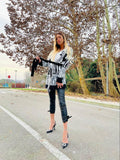 Cardigan Black/Grigio con frange e cinta